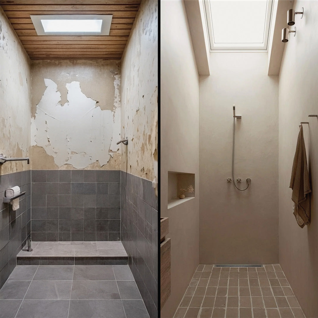 Old bathroom applied with X-Bond Microcement on walls